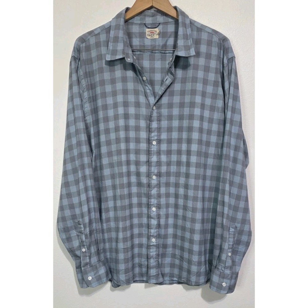 Faherty Shirt Men XXL Blue Gingham‎ Plaid Cota Movement Beach Coastal Nautical